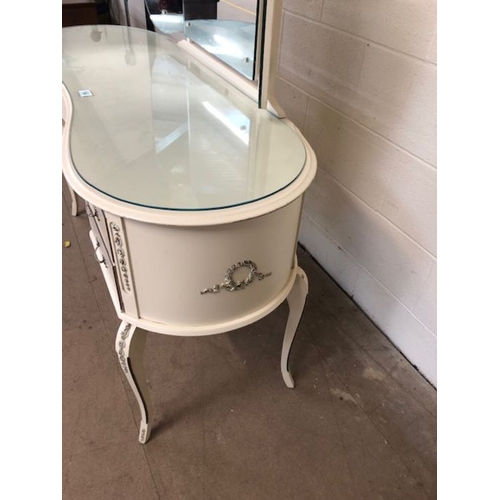 166 - Mid century furniture, 1960s/70s kidney shaped dressing table and mirror in an off white finish with... 