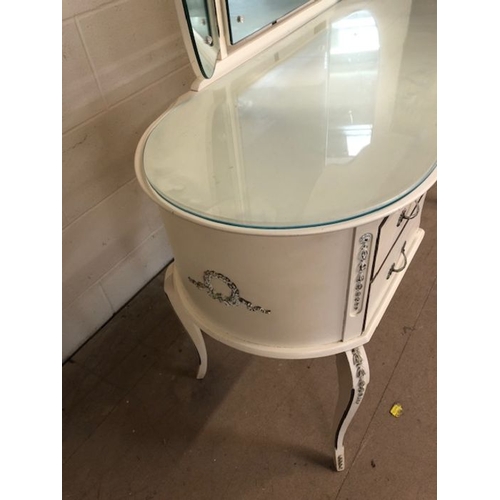 166 - Mid century furniture, 1960s/70s kidney shaped dressing table and mirror in an off white finish with... 