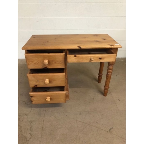 170 - Pine Furniture. Modern Pine Kneehole desk with run of 3 draws on the left side and single central dr... 