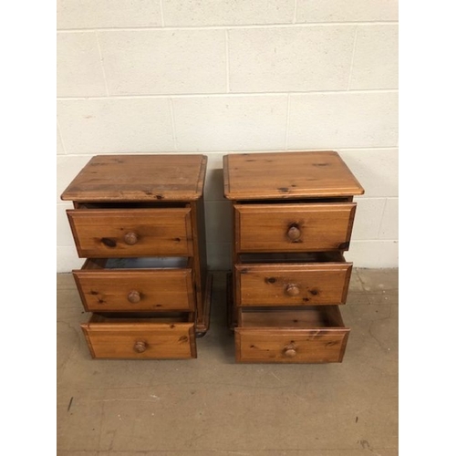 171 - Pine furniture, Two modern  3 draw bedside cupboards on bun feet. approximately 43 x 33 x 65cm