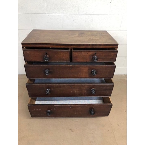 172 - Antique furniture, 19th century chest of 3 draws with 2 above on scroll pelmet base with turned roun... 