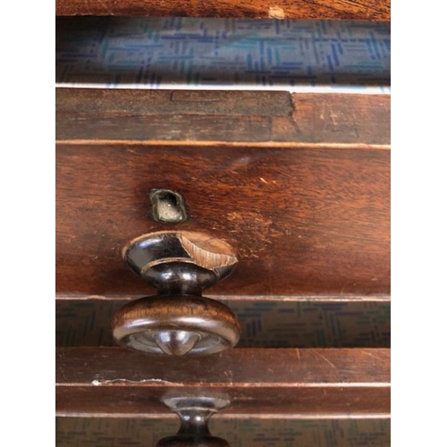 172 - Antique furniture, 19th century chest of 3 draws with 2 above on scroll pelmet base with turned roun... 