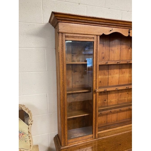 173 - Antique Furniture, 19th century dresser in Blonde oak , the top with 4 plate shelves and 2 glazed si... 