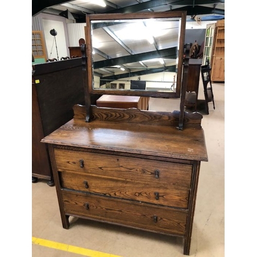 175 - Antique furniture, early 20th century dark wood dressing table with swivel  mirror, base with run of... 