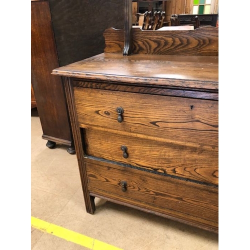 175 - Antique furniture, early 20th century dark wood dressing table with swivel  mirror, base with run of... 