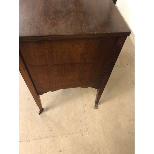 180 - Antique furniture, Edwardian side board on casters with cupboard and single draw, typical inlay desi... 