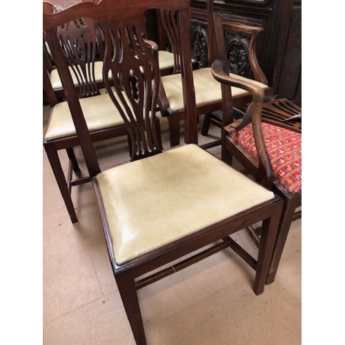 182 - Antique furniture, Six dining chairs , 4 chairs and 1 carver matching and 1 damaged carver of a simi... 