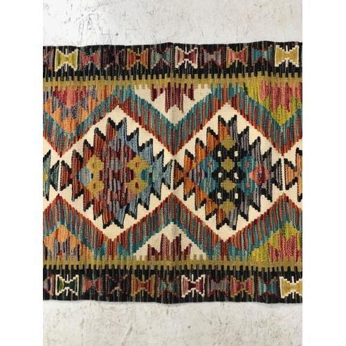 183 - Oriental Rug, Hand Knotted Chobi Kilim Runner  with geometric designs 146 x 66cm