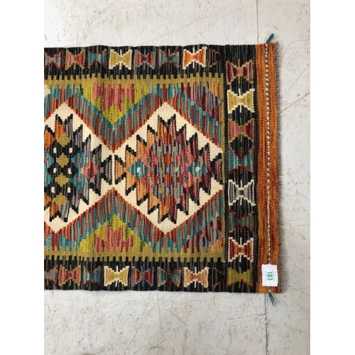 183 - Oriental Rug, Hand Knotted Chobi Kilim Runner  with geometric designs 146 x 66cm