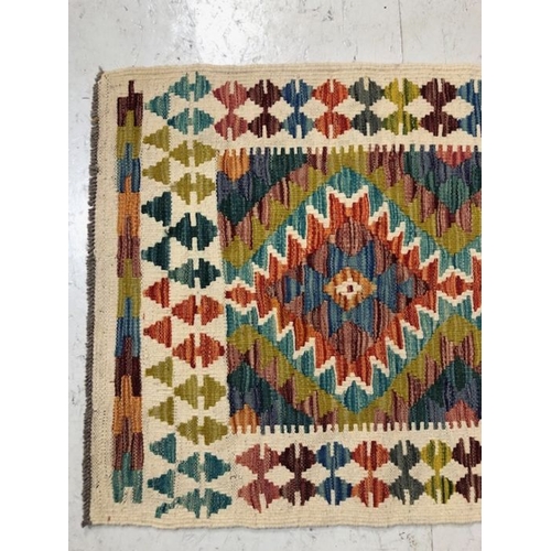 187 - Oriental rug, Hand knotted wool Chobi Kilim runner with geometric pattern 190 x 73cm