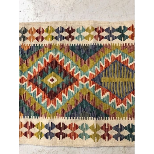 187 - Oriental rug, Hand knotted wool Chobi Kilim runner with geometric pattern 190 x 73cm