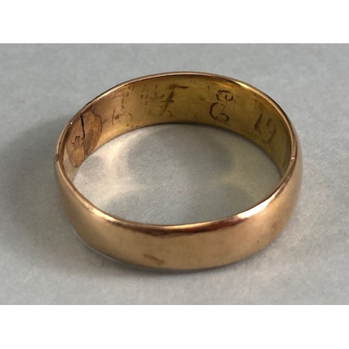 19 - Unmarked Gold Band (tests as 18ct or above) A/F. Size approx V and 6.4g