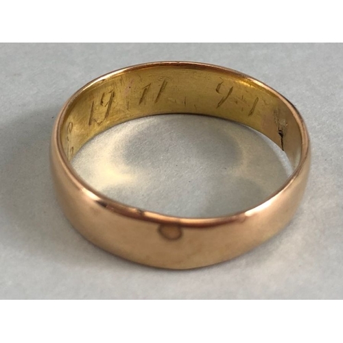 19 - Unmarked Gold Band (tests as 18ct or above) A/F. Size approx V and 6.4g