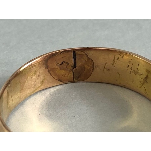 19 - Unmarked Gold Band (tests as 18ct or above) A/F. Size approx V and 6.4g