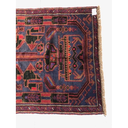 190 - Oriental Rug, Hand Knotted Wool New Baluchi Rug with geometric designs 138 x 86cm