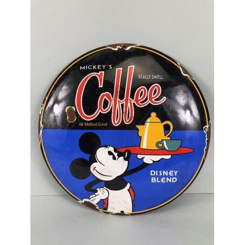 Sold at Auction: AN ENAMEL CIRCULAR MICKEY MOUSE COFFEE SIGN. 11ins diameter