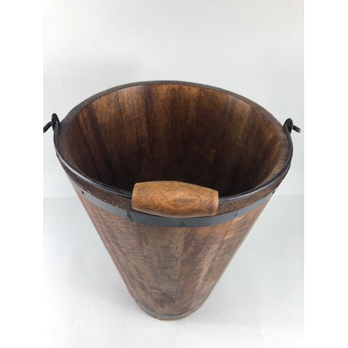 196 - Wooden champagne cooler, with metal banding, Bollinger printed on front approximately 31 x 40cm