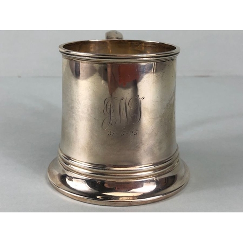 2 - Hallmarked small Silver tankard on stepped base approx 7cm tall hallmarks for Birmingham by maker Ad... 