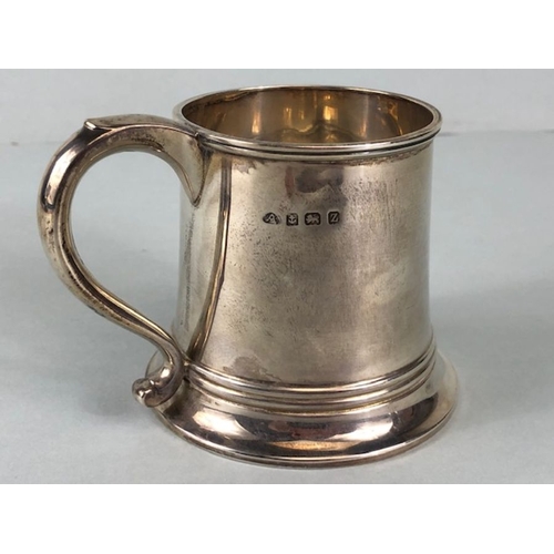 2 - Hallmarked small Silver tankard on stepped base approx 7cm tall hallmarks for Birmingham by maker Ad... 