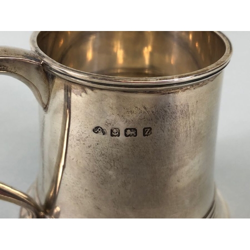 2 - Hallmarked small Silver tankard on stepped base approx 7cm tall hallmarks for Birmingham by maker Ad... 