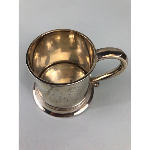 2 - Hallmarked small Silver tankard on stepped base approx 7cm tall hallmarks for Birmingham by maker Ad... 