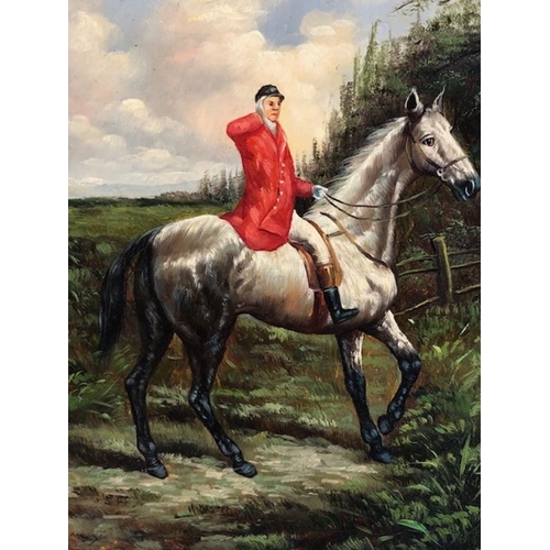 201 - paintings, 2 reproduction paintings of hunting scenes in decorative gilt frames each approximately 5... 