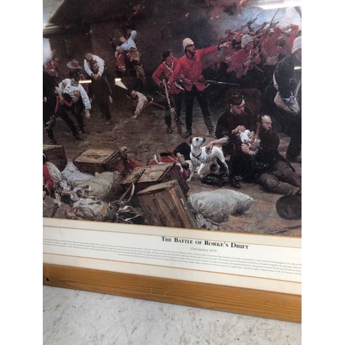 205 - Military interest, large framed military print of the 24th regiment at The Battle of Rorke's Drift, ... 