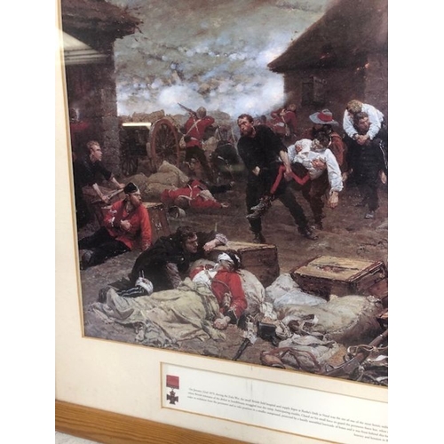 205 - Military interest, large framed military print of the 24th regiment at The Battle of Rorke's Drift, ... 