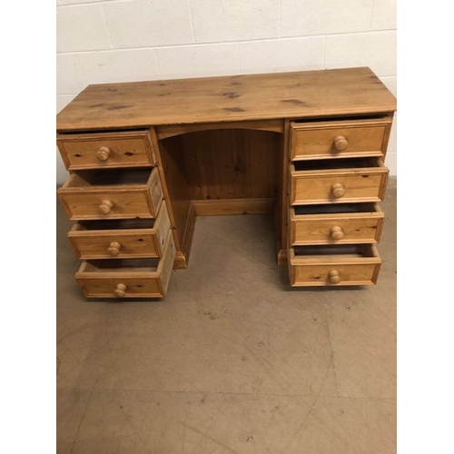 207 - Pine Furniture, Modern Pine Kneehole desk with stack of 4 draws to each column approximately 132 x 4... 