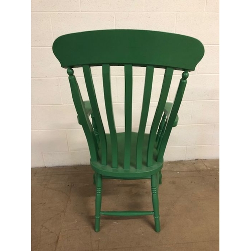 212 - Furniture, Vintage high slat back Windsor carver chair with turned spindles and green paint finish