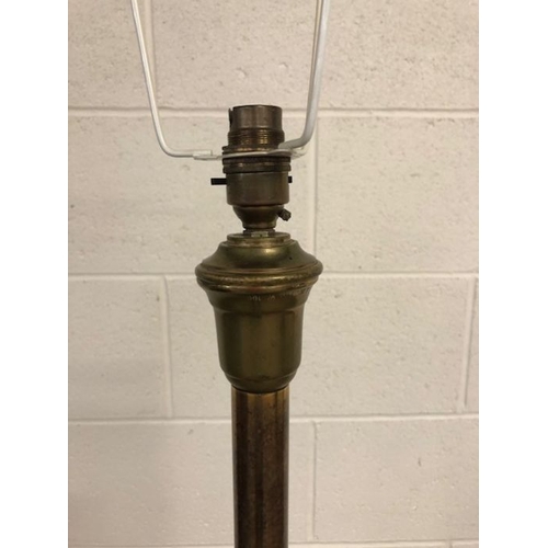 216 - Standard lamp, vintage brass finish standard lamp base on wooden plinth approximately 147 cm high