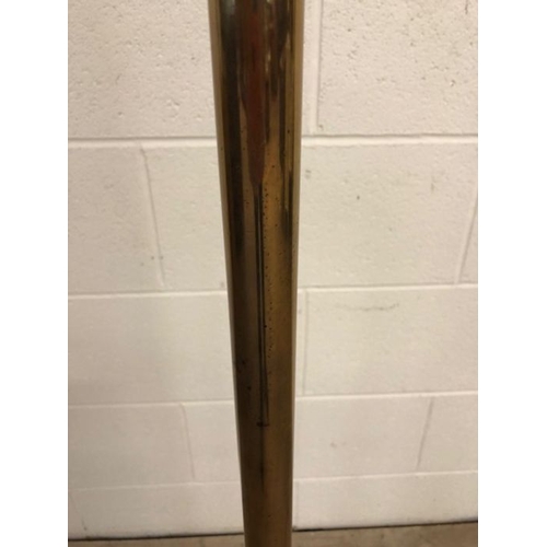 216 - Standard lamp, vintage brass finish standard lamp base on wooden plinth approximately 147 cm high