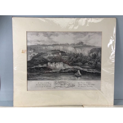 224 - Pictures, 3 etchings of local interest being a view of the Landslip at Lyme Regis 1840, Ruins after ... 