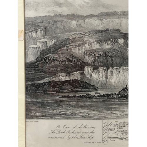 224 - Pictures, 3 etchings of local interest being a view of the Landslip at Lyme Regis 1840, Ruins after ... 