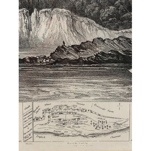 224 - Pictures, 3 etchings of local interest being a view of the Landslip at Lyme Regis 1840, Ruins after ... 