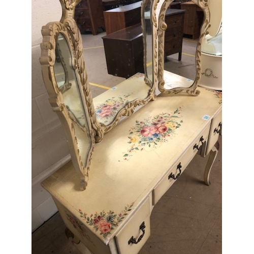 226 - Furniture, vintage Hand painted dressing table on cabriolet legs with mirror, in the French style, o... 