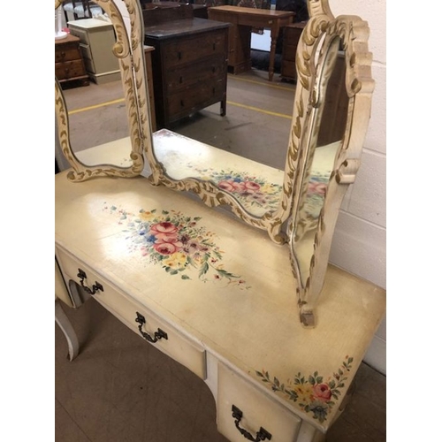 226 - Furniture, vintage Hand painted dressing table on cabriolet legs with mirror, in the French style, o... 