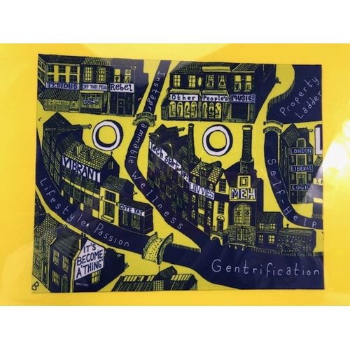 232 - Sir Grayson Perry, art work  Gentrification printed on cloth in modern frame  (fabric approximately ... 