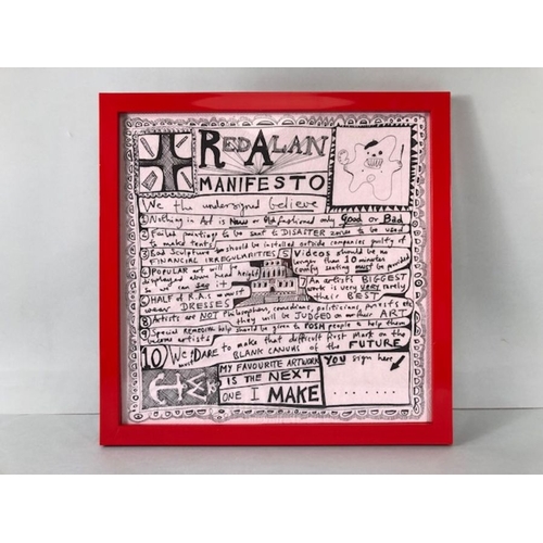 233 - Sir Grayson Perry,  art work  Red Alan Manifesto  printed on paper napkin, in modern frame ( art wor... 