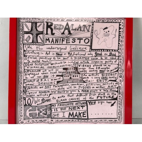 233 - Sir Grayson Perry,  art work  Red Alan Manifesto  printed on paper napkin, in modern frame ( art wor... 