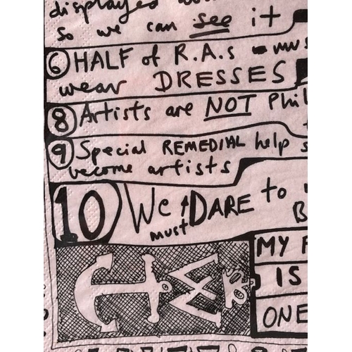 233 - Sir Grayson Perry,  art work  Red Alan Manifesto  printed on paper napkin, in modern frame ( art wor... 