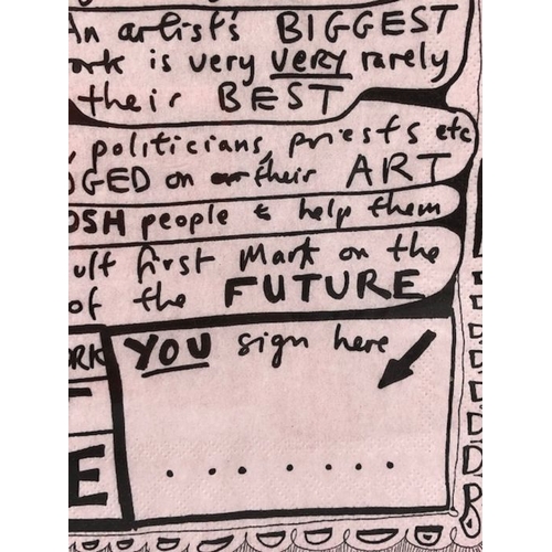 233 - Sir Grayson Perry,  art work  Red Alan Manifesto  printed on paper napkin, in modern frame ( art wor... 