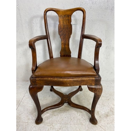 238 - Antique Chair, 19th century Oak arm chair with half round seat and reversable seat pad, one side lea... 