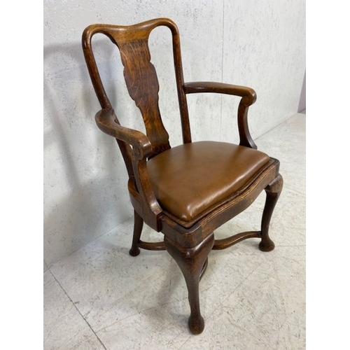 238 - Antique Chair, 19th century Oak arm chair with half round seat and reversable seat pad, one side lea... 