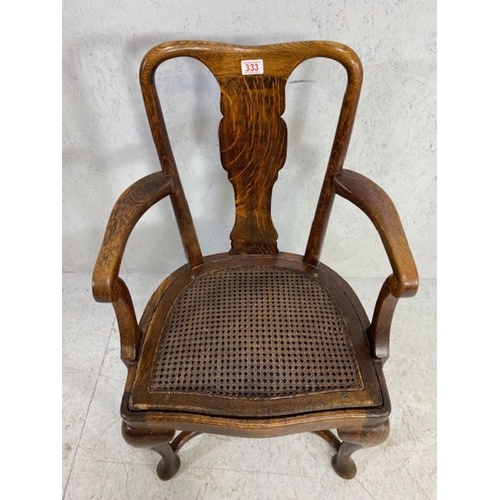 238 - Antique Chair, 19th century Oak arm chair with half round seat and reversable seat pad, one side lea... 