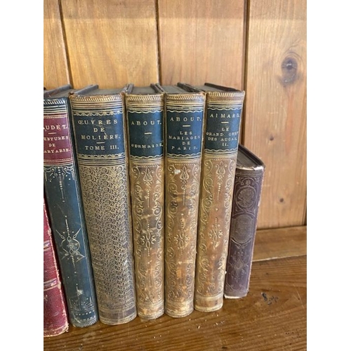 240 - Antique Books:  a collection of quarter, half and full leather bound books in French and German to i... 