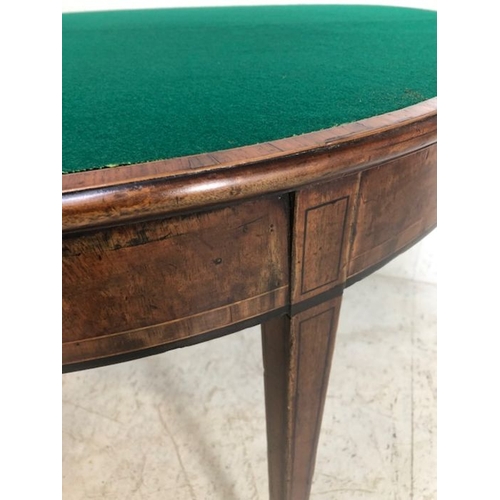 244 - Antique furniture, Half moon side table on tapered legs opening to make a round card table, the top ... 