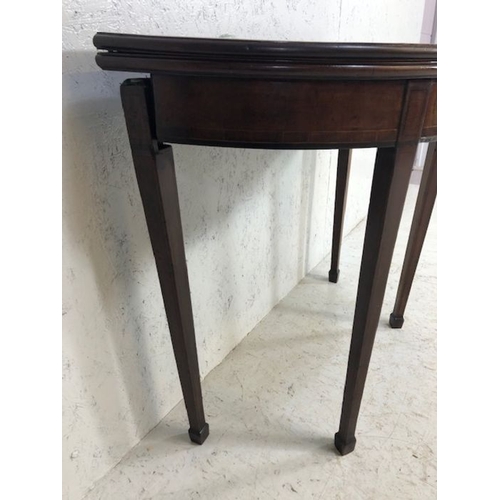 244 - Antique furniture, Half moon side table on tapered legs opening to make a round card table, the top ... 