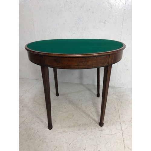 244 - Antique furniture, Half moon side table on tapered legs opening to make a round card table, the top ... 