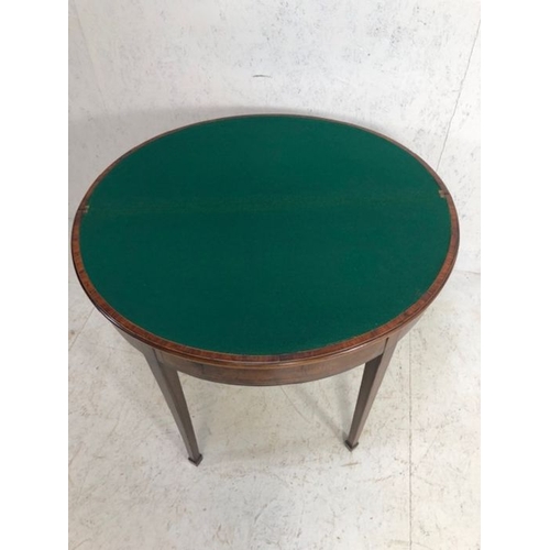 244 - Antique furniture, Half moon side table on tapered legs opening to make a round card table, the top ... 